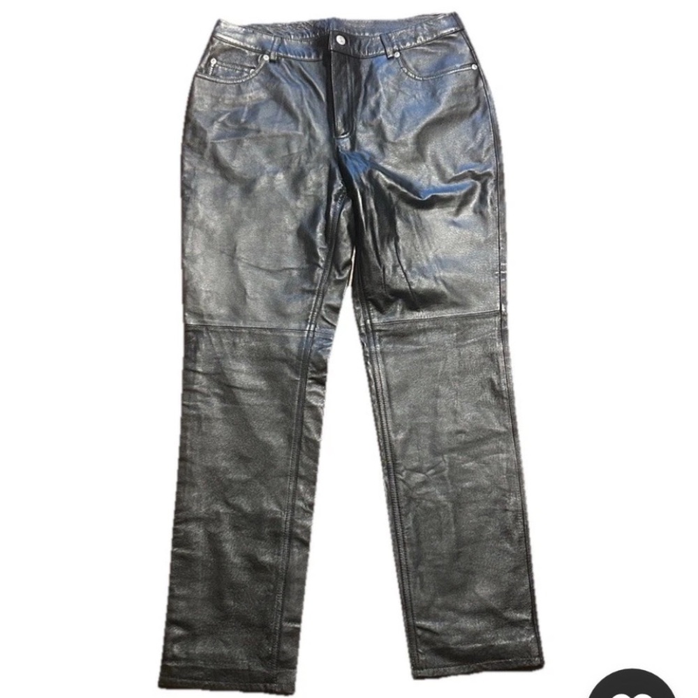 Newport News Jeanology Black Leather Pants Size 12 Fully Lined